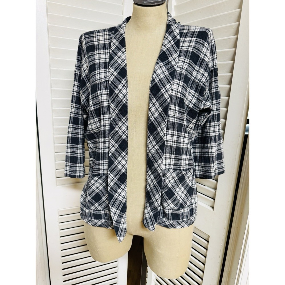 Madewell Women's Navy white Plaid OPEN‎ JACKET Shacket Women XXS/00 Pockets EUC